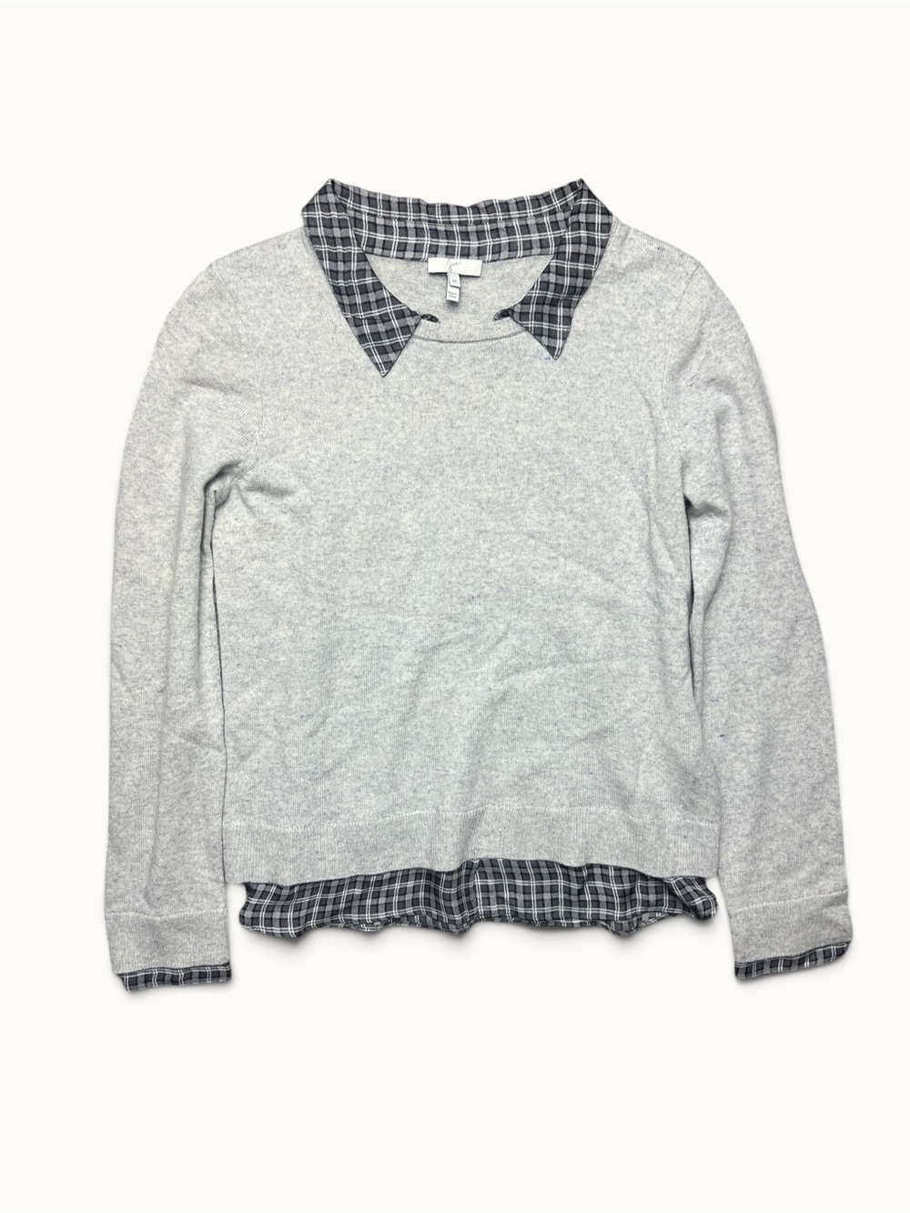 Joie Gray Wool Cashmere Silk Plaid Collar Layered Look Sweater Women M
